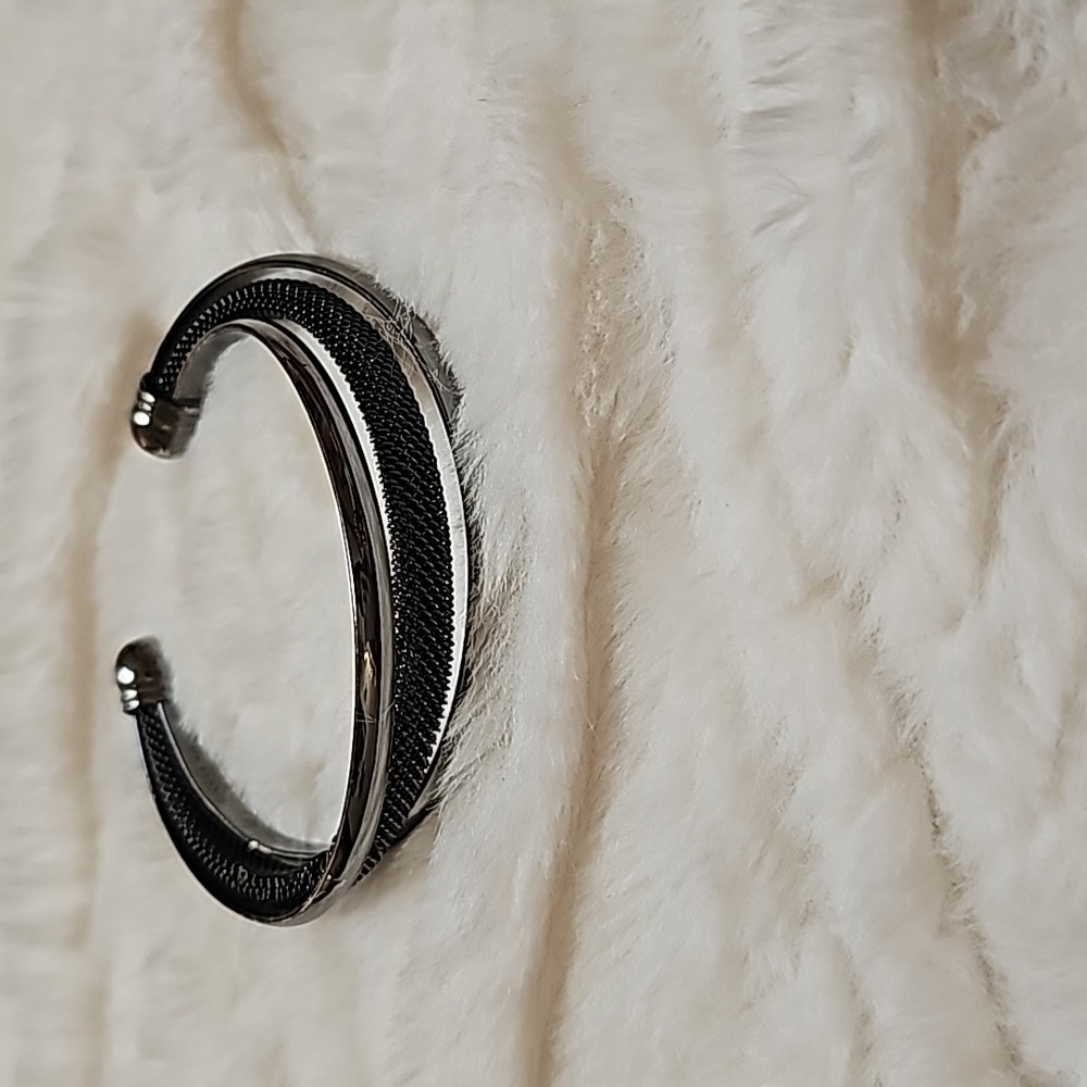 Lia Sophia Gunmetal Gray Mesh Open Work Cuff Bracelet 7.5 in